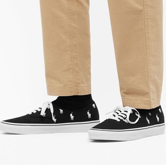 NEW Polo Ralph Lauren Men's All Over Pony Player Keaton Sneakers in Black Sz 8.5 - Picture 2 of 12